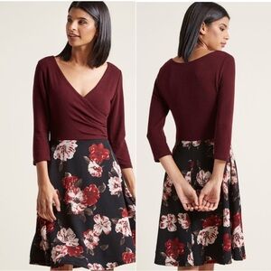 G.I.L.I. | ModCloth | Burgundy and Black Floral Midi Dress